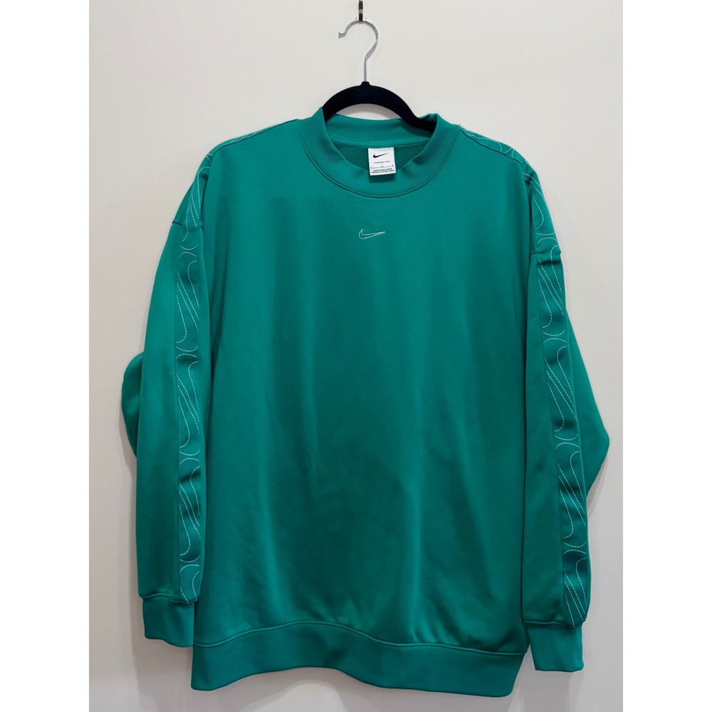 Nike Therma-FIT Oversized Sweatshirt Teal Green Swoosh Tape Mock Neck Pullover L